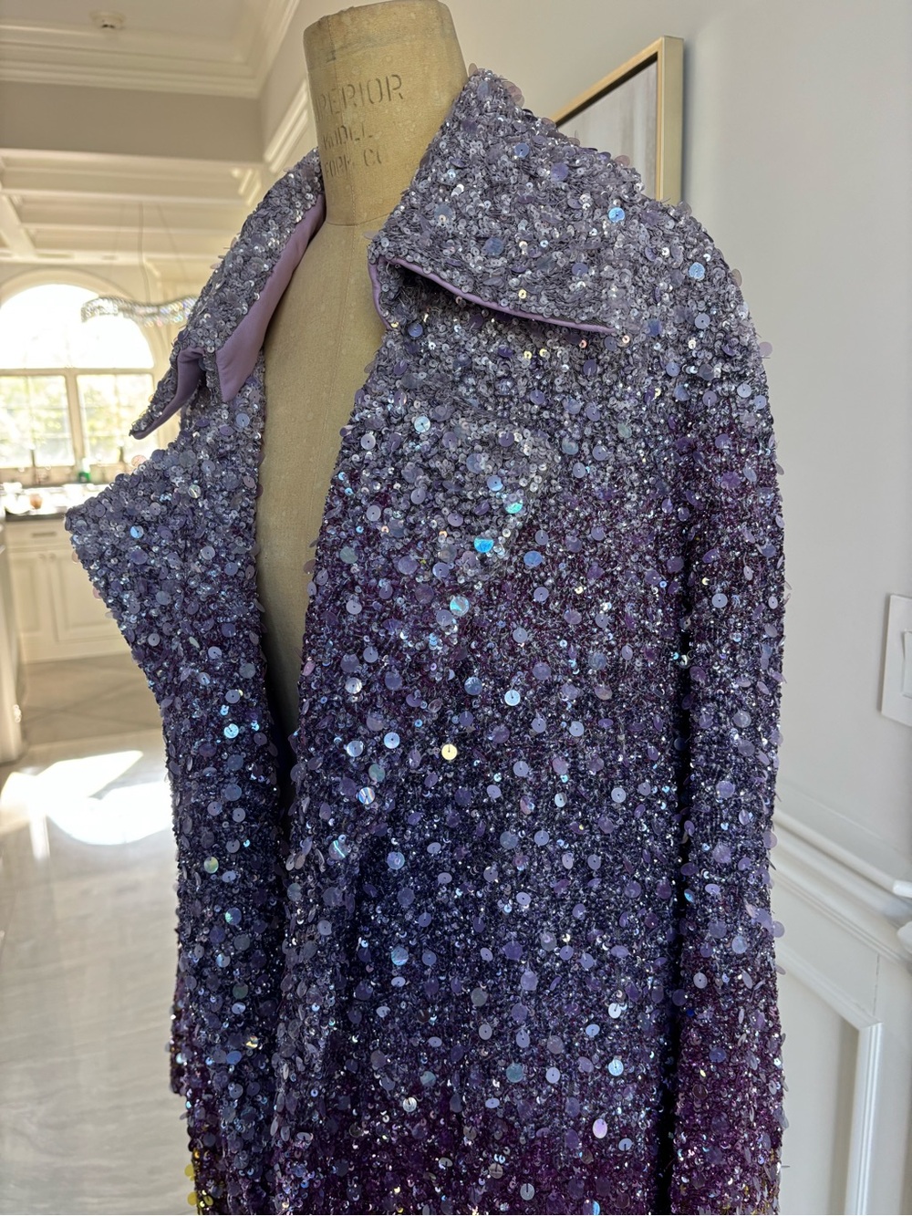 Oscar de la Renta Lavender Sequin-Trim Coat NWOT - Picture 6 of 9
